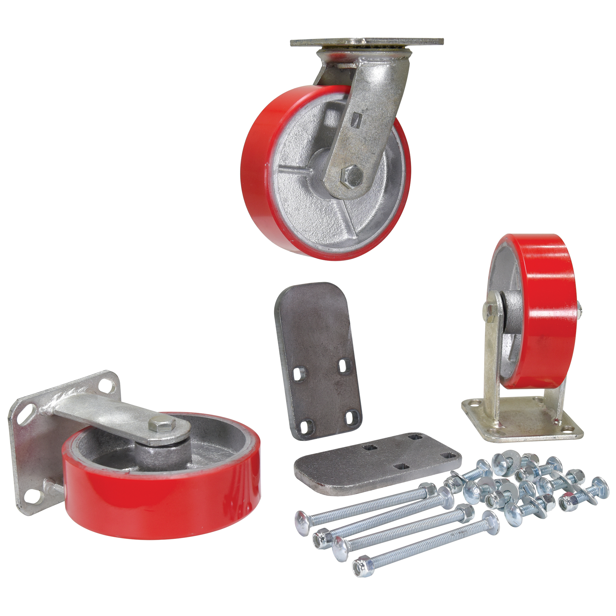 Vestil Poly On Steel Caster Kit 6 In. x 2 In. 3,600 Lb. Capacity Red